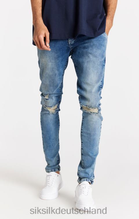 SikSilk Hellblaue Distressed-Slim-Fit-Jeans Männer 680DH558 Bekleidung