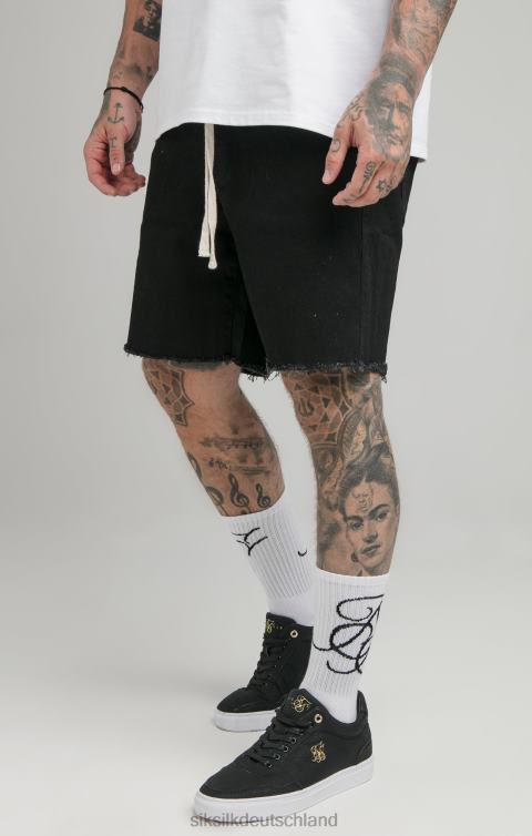 SikSilk Schwarze, entspannte Denim-Shorts mit ungesäumtem Saum Männer 680DH582 Bekleidung