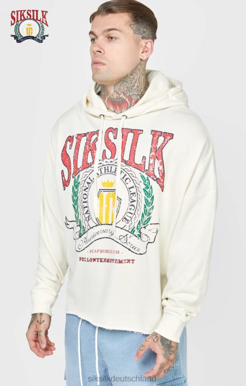 SikSilk Ecrufarbener, übergroßer Kapuzenpullover mit Uni-Jubiläumsdruck Männer 680DH419 Bekleidung