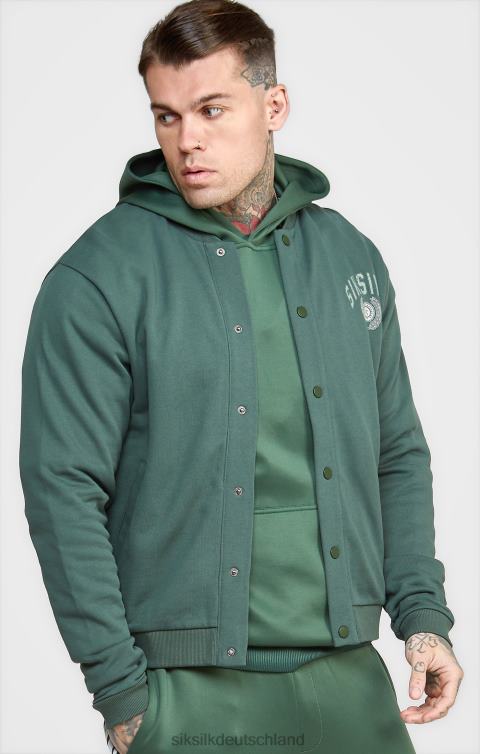 SikSilk Grüner, entspannter College-Bomber Männer 680DH429 Bekleidung