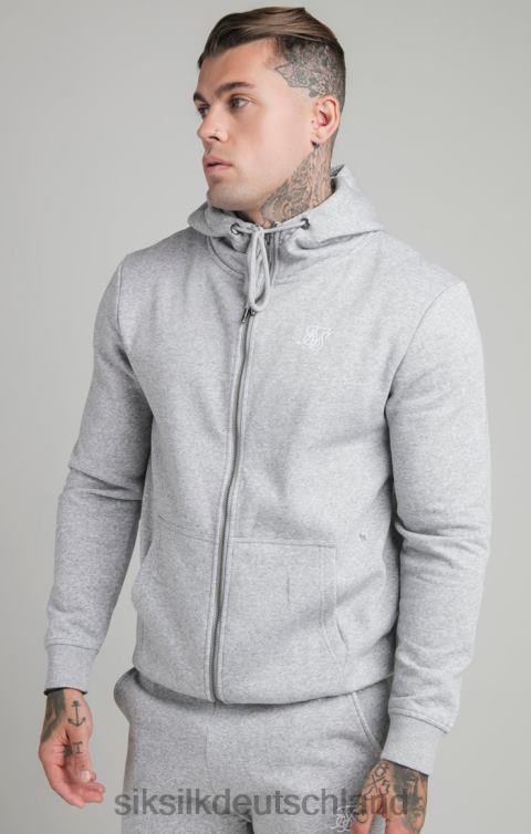 SikSilk Grauer Essential-Kapuzenpullover mit durchgehendem Reißverschluss und Stehkragen Männer 680DH452 Bekleidung