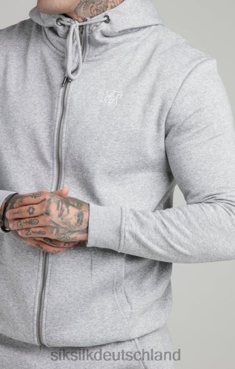 SikSilk Grauer Essential-Kapuzenpullover mit durchgehendem Reißverschluss und Stehkragen Männer 680DH452 Bekleidung