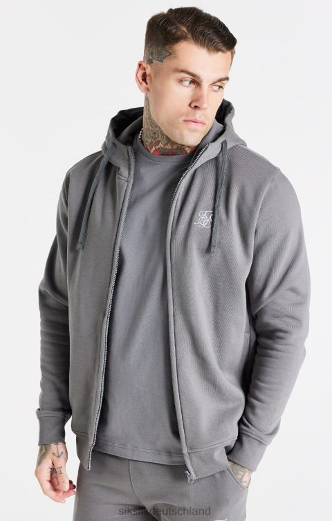 SikSilk Grauer Essential-Kapuzenpullover mit durchgehendem Reißverschluss und Stehkragen Männer 680DH454 Bekleidung