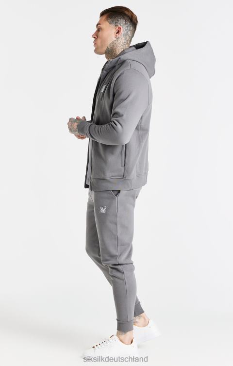 SikSilk Grauer Essential-Kapuzenpullover mit durchgehendem Reißverschluss und Stehkragen Männer 680DH454 Bekleidung