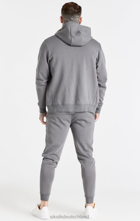 SikSilk Grauer Essential-Kapuzenpullover mit durchgehendem Reißverschluss und Stehkragen Männer 680DH454 Bekleidung