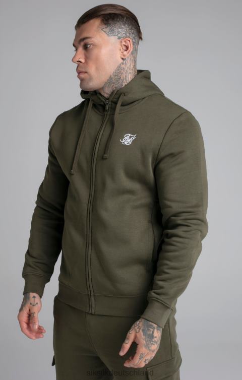 SikSilk Khakifarbener Essential-Kapuzenpullover mit durchgehendem Reißverschluss Männer 680DH423 Bekleidung