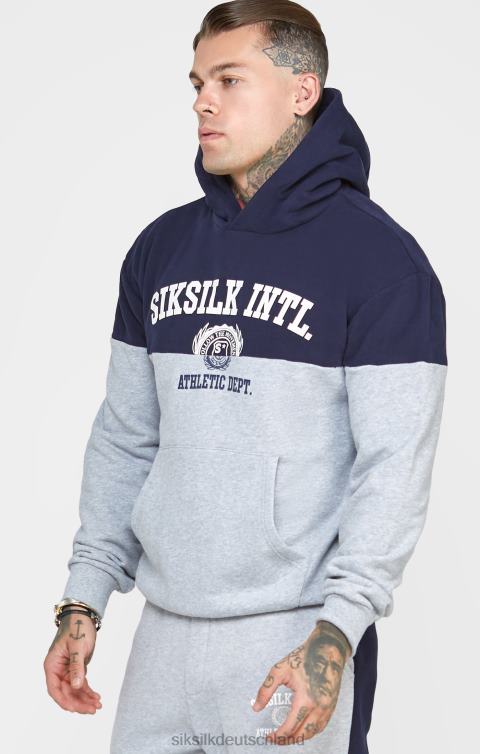 SikSilk Marineblauer, geschnittener und genähter, übergroßer Kapuzenpullover Männer 680DH442 Bekleidung