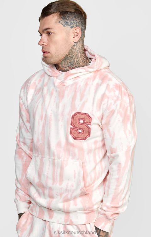 SikSilk Rosafarbener Kapuzenpullover mit Batikmuster Männer 680DH421 Bekleidung