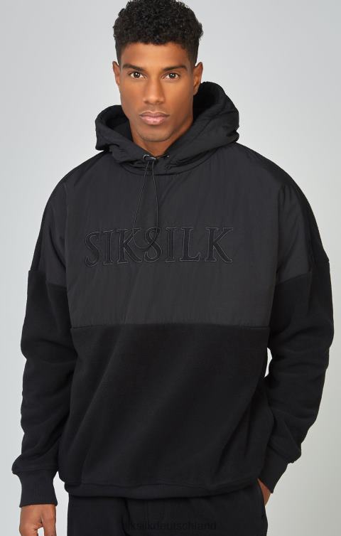 SikSilk Schwarzer Kapuzenpullover aus geschnittenem und genähtem Polarfleece Männer 680DH425 Bekleidung