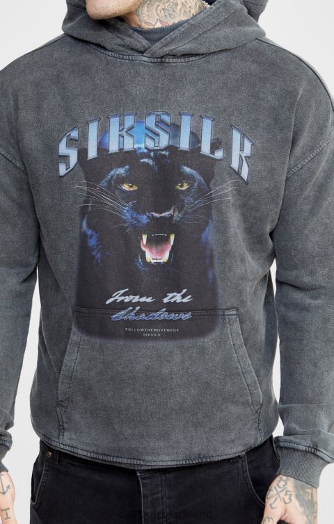 SikSilk Schwarzer, grafischer, schmal geschnittener Kapuzenpullover Männer 680DH440 Bekleidung