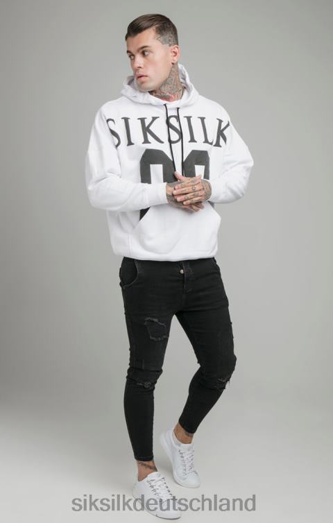 SikSilk Weißer, locker sitzender Kapuzenpullover mit tief angesetzter Schulterpartie Männer 680DH460 Bekleidung