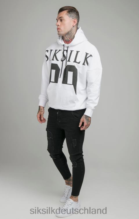 SikSilk Weißer, locker sitzender Kapuzenpullover mit tief angesetzter Schulterpartie Männer 680DH460 Bekleidung