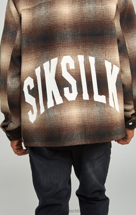 SikSilk Braunes bedrucktes Logo-Karo-Overshirt Männer 680DH467 Bekleidung