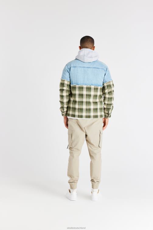 SikSilk Grün karierte kontrastierende Jeansjacke Männer 680DH496 Bekleidung