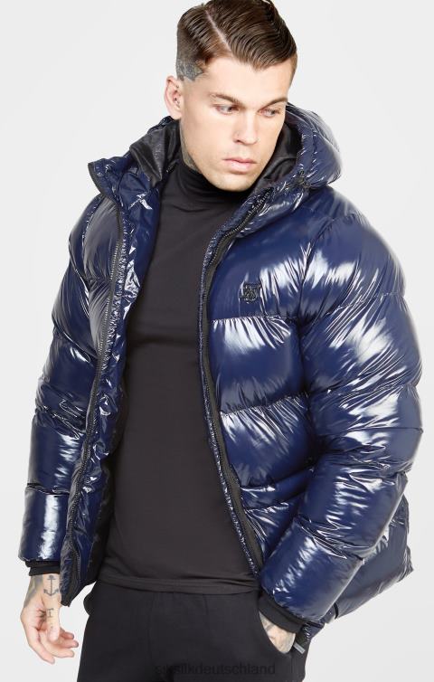 SikSilk Marineblaue Glanz-Pufferjacke Männer 680DH501 Bekleidung