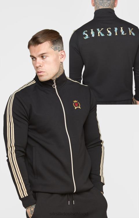 SikSilk Schwarze Trainingsjacke mit Trichterkragen und Wappen Männer 680DH476 Bekleidung