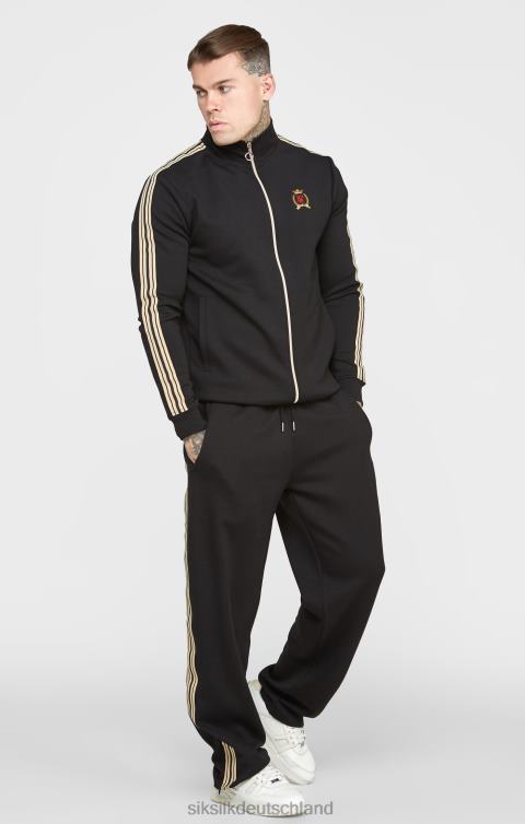 SikSilk Schwarze Trainingsjacke mit Trichterkragen und Wappen Männer 680DH476 Bekleidung