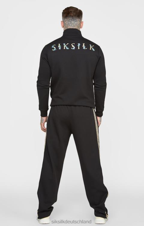 SikSilk Schwarze Trainingsjacke mit Trichterkragen und Wappen Männer 680DH476 Bekleidung