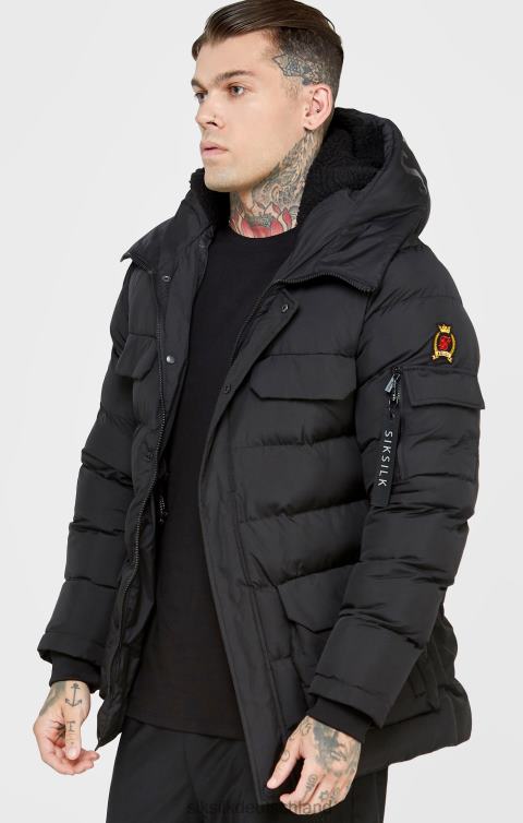 SikSilk schwarzer Parka-Mantel Männer 680DH480 Bekleidung