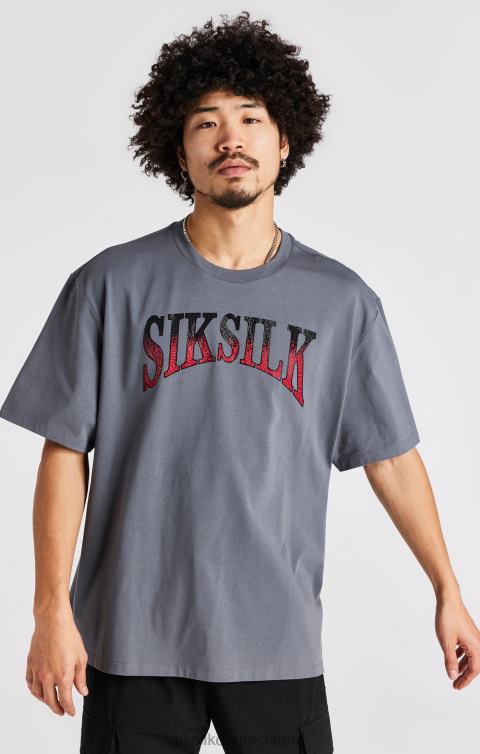 SikSilk Graues Kurzarm-T-Shirt mit Strasssteinen Männer 680DH400 Bekleidung