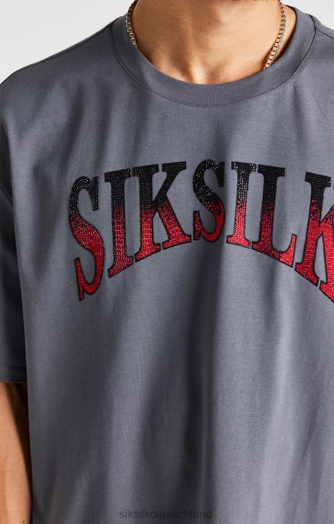 SikSilk Graues Kurzarm-T-Shirt mit Strasssteinen Männer 680DH400 Bekleidung