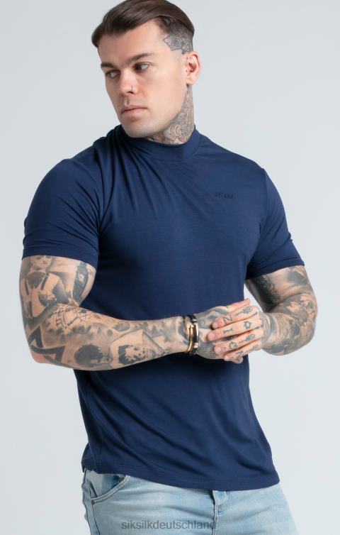 SikSilk Marineblaues T-Shirt mit hohem Kragen Männer 680DH379 Bekleidung