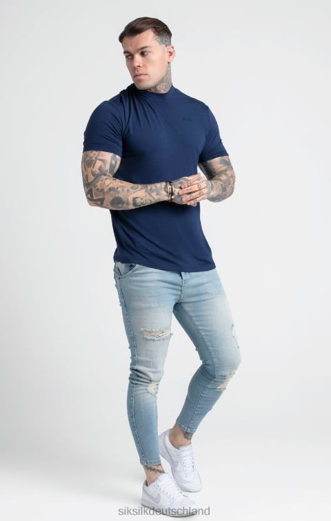 SikSilk Marineblaues T-Shirt mit hohem Kragen Männer 680DH379 Bekleidung