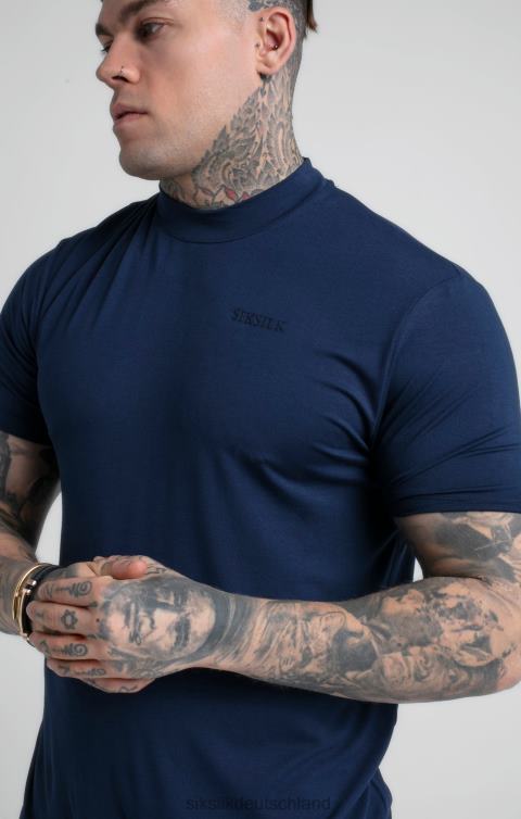SikSilk Marineblaues T-Shirt mit hohem Kragen Männer 680DH379 Bekleidung