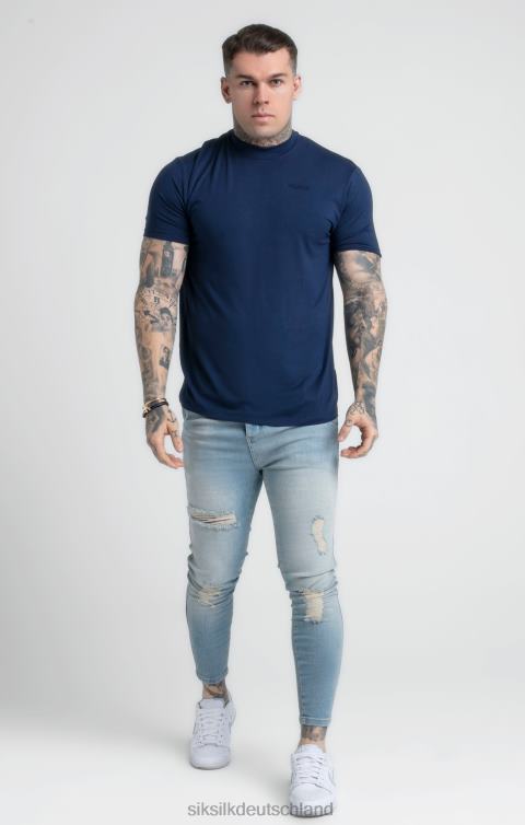 SikSilk Marineblaues T-Shirt mit hohem Kragen Männer 680DH379 Bekleidung