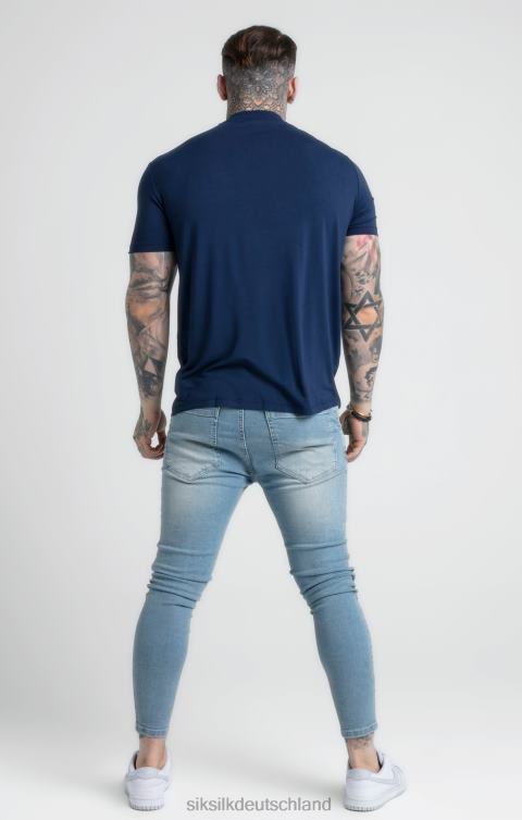 SikSilk Marineblaues T-Shirt mit hohem Kragen Männer 680DH379 Bekleidung