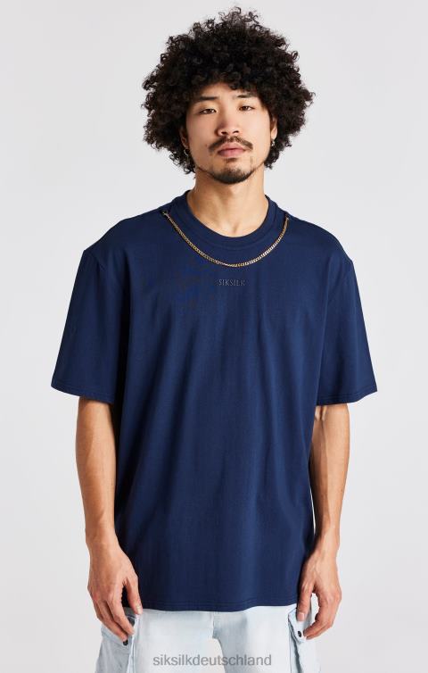 SikSilk Marineblaues, übergroßes Ketten-T-Shirt Männer 680DH389 Bekleidung