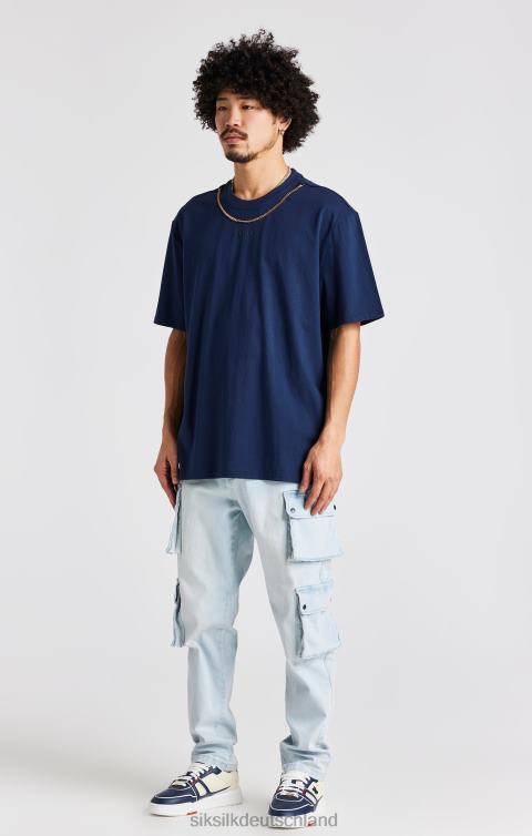 SikSilk Marineblaues, übergroßes Ketten-T-Shirt Männer 680DH389 Bekleidung