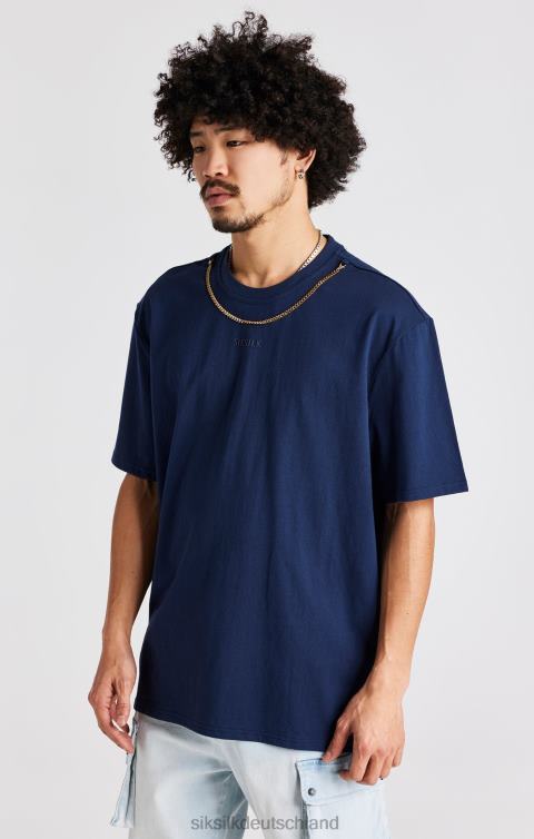 SikSilk Marineblaues, übergroßes Ketten-T-Shirt Männer 680DH389 Bekleidung