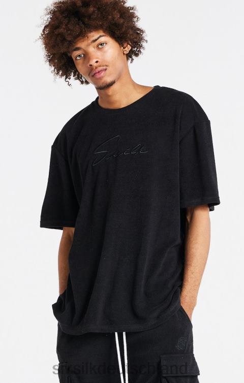 SikSilk Schwarzes, übergroßes T-Shirt aus Frottee Männer 680DH408 Bekleidung