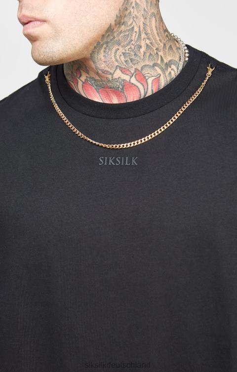 SikSilk Schwarzes, übergroßes T-Shirt mit Kette Männer 680DH387 Bekleidung