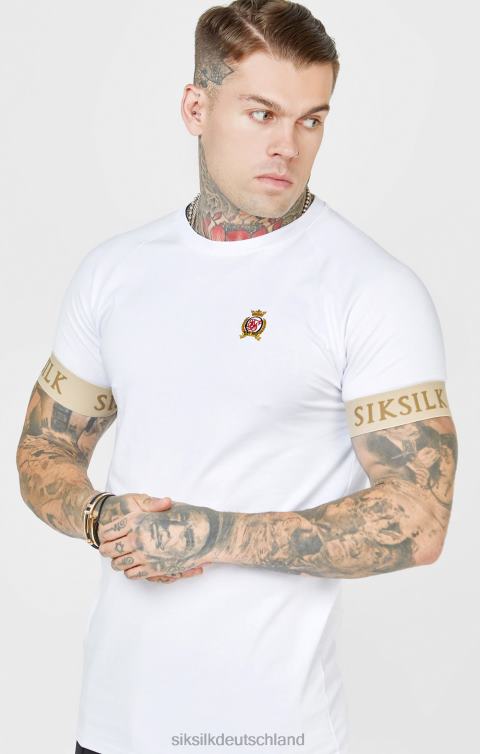 SikSilk Weißes T-Shirt mit elastischem Bündchen und Wappen Männer 680DH372 Bekleidung