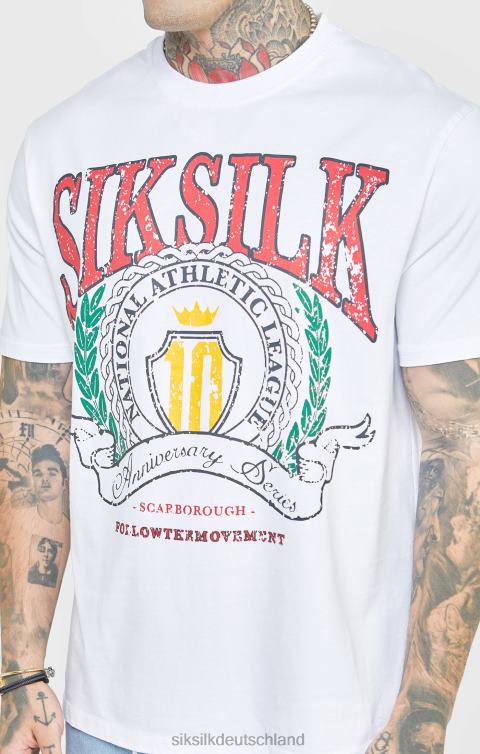 SikSilk Weißes, übergroßes College-T-Shirt Männer 680DH394 Bekleidung