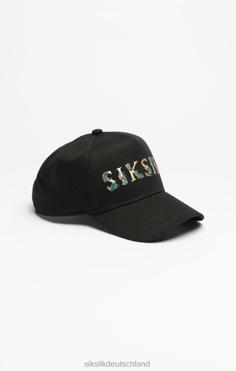 SikSilk Schwarze Trucker-Kappe mit Blumenstickerei unisex 680DH227 Zubehörteil