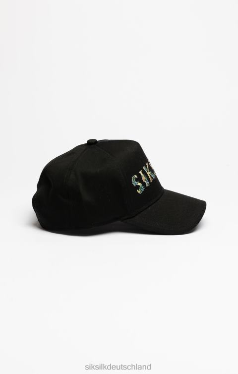 SikSilk Schwarze Trucker-Kappe mit Blumenstickerei unisex 680DH227 Zubehörteil